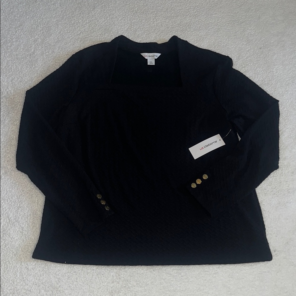 Liz Claiborne Women's Black Blouse, long sleeves with Button Accents